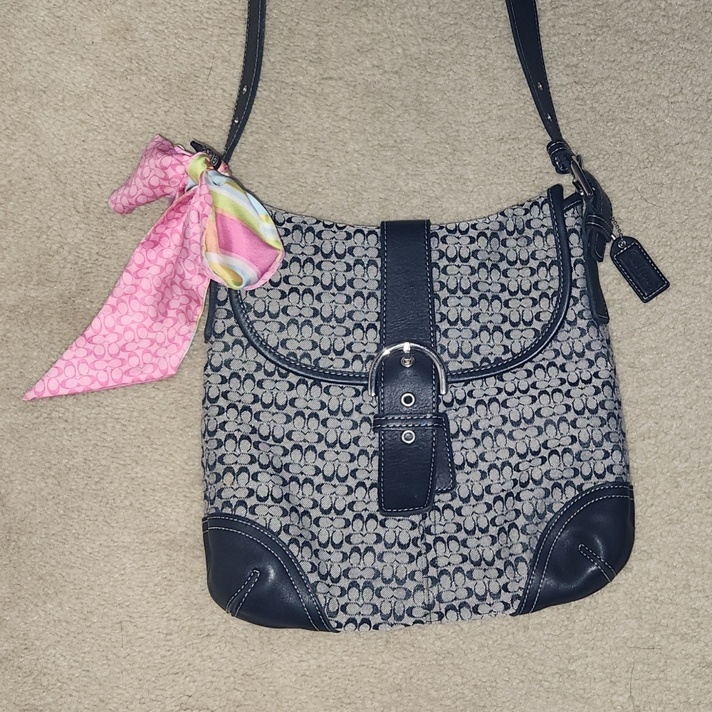 VINTAGE COACH 6376 buckle Women's Signature Crossbody Bag Black Gray Jacquard - Picture 11 of 16